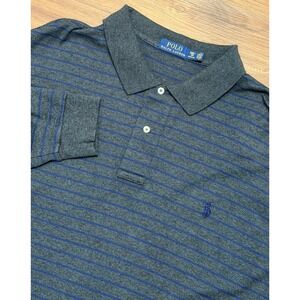 Polo Ralph Lauren Long Sleeve Grey Blue Striped Soft Cotton Polo Shirt Sz 3XB